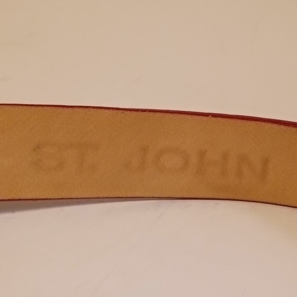 St John Women's Slim Red Genuine Italian Leather Gold Crocodile Embossed Luxury - Picture 3 of 8